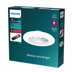 Philips Amigo Deckenventilator mit Licht, dimmbar mit Fernbedienung, 3000/4400/6500 K, 3 Lichtszenen, Weiß, IP20, blend- und flimmerfrei