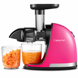AMZCHEF Entsafter Gemüse und Obst Testsieger - Entsafter Slow Juicer mit Rückwärts-Kau-Funktion - Zartes Zerkleinern ohne Filtern - Saftpresse Elektrisch mit Bürste und 2 Tassen - Magenta