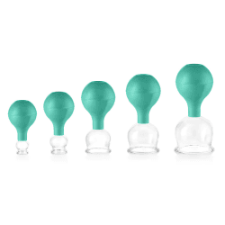 Pulox Schröpfgläser Set aus Echtglas mit Saugball - 5x Medizinisches Schröpfglas mit hoher Saugleistung in Grün