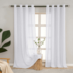 L.Z.E Gardinen Weiß Vorhänge für Wohnzimmer, 2er Set White Semi-Sheer Curtains for Living Room, Halbtransparent Weiß Ösen Stores, Durchscheinend Leinenoptik Ösenvorhänge 245 cm (LZE2206WI245)