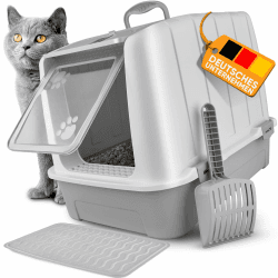 CROPLAS Katzenklo mit Deckel und Aktivkohlefilter, inklusive Katzenklo Matte und Katzenklo Schaufel – Katzentoilette mit Deckel, XXL, geschlossen – Katzenklo zu mit Filter für saubere Katzen, weiß