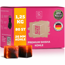 Shisha Kohle 1,25 KG 80 Würfel 26mm - 100% Organic Bio Naturkohle |ohne chemische Zusätze| Für Shisha & BBQ - Mit Kohle Grill und Shisha Zubehör wie HMD Smokebox & Kaminaufsatz Shishakohle Coal