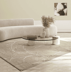the carpet Mila moderner Teppich Wohnzimmer, elegant glänzender Kurzflor Wohnzimmerteppich in Beige mit Gold Blitz Muster, 160 x 230 cm