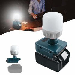 Kabellose LED-Arbeitsleuchte für Makita mit E27-LED-Birne, 12W 1300LM helle LED-Notfall-Taschenlampe Dimmbar für Makita 18V max 6500K kaltweißes Licht für Camping und Wandern