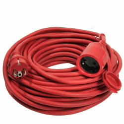 as - Schwabe Gummi-Verlängerungsleitung, 25 m H05RR-F 3G1,5 Kabel mit Schutzkontaktstecker und Schutzkontaktkupplung inkl. Schutzkappe, Verlängerungskabel 230V, 16A, IP44, Rot, 60264
