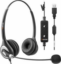 Wantek USB Headset mit Mikrofon für PC Laptop, Computer Headsets mit Mikrofon Noise Cancelling, Business Office Work Headsets mit Inline Lautstärkeregelung