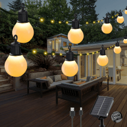 Tacobey Solar Lichterkette Außen Warmweiß Mit 20 G40 Glühbirnen - 10M 100 LED Solar Lichterkette Aussen Garten, USB Aufladbar, 8 Mode, Wetterfest, für Outdoor Garten Terrasse Balkon Deko
