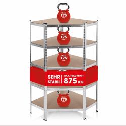 EASYmaxx Schwerlastregal Eckregal 180x90x40 cm | 875 kg Traglast, 175 kg pro Ebene | Regal und Werkbank | Kellerregal, Lagerregal mit 5 verstellbaren Ablagen | Keller, Garage, Hobbyraum, Werkstatt