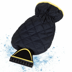 AUPROTEC Eiskratzer mit Handschuh gefüttert I Wärmender Schneekratzer Auto mit Handschuh I Scheibenkratzer Auto mit Eisbrecherkante und Gummizug - Schwarz-Gelb
