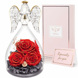 Yamonic Geschenke für Mama, Ewige Rose im Glas Engel Figur, Geschenke für Frauen Weihnachten,Ewige Blume in Engel Glaskuppel, Geburtstagsgeschenk für Frauen, Mutter Oma Geschenk,3 Infinity Rosen