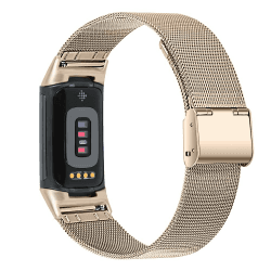RuenTech Armband Kompatibel für Fitbit Charge 5/Charge 6 Metall Armband, Edelstahl Metall Uhrenarmband für Fitbit Charge 5/Charge 6 Tracker (klassisches Gold)