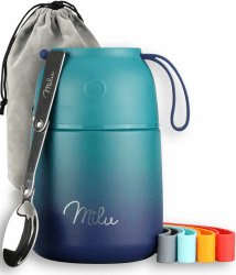 Milu® Thermobehälter 450 ml | Edelstahl Warmhaltebehälter | Essensbehälter | Speisegefäß Babynahrung | Essen warmhalten Behälter | Thermo Lunchbox | Müsli to go | Grün Blau, 450ml