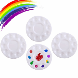 4 Stück Mischpalette, Kunststoffpaletten 17cm Runde Palette Malpalette für Aquarell Malen Kunst Malerei, Weiß