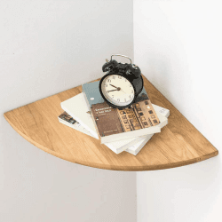 Gieanoo Eckregal Hängeregal, Eiche Massivholz Eckregal runde Enden Wandregal Holz Vintage Landhausstil Regal für Schlafzimmer Wohnzimmer Radius (Eiche, 40CM)