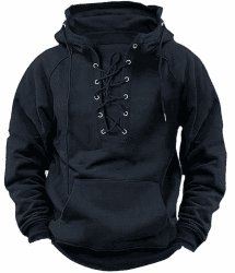PANOZON Herren Kapuzenpullover Lace Up Aztec Hooded Kordelzug mit Kapuze Gothic Langarm
