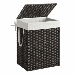 SONGMICS Aufbewahrungskorb, schmutzige Wäsche, 90 l, mit Deckel, faltbar, abnehmbarer Stoffbeutel und Griffe, für Decken, Kleidung, Wohnzimmer, Schlafzimmer, Waschküche, Schwarz LCB51BK