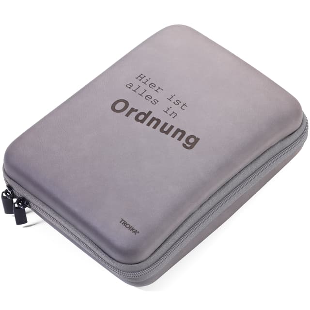 TROIKA ALLES IN ORDNUNG - CBO10/GB - Organizer-Etui mit Reißverschluss - 3 Innenfächer - 6 Elastikband-Schlaufen - Trennwand(innen) - Kunstleder/Samt - grau/schwarz - TROIKA-Original