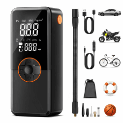 Portable Electric Air Pump with 10000 mAh Battery Compressor, 150 PSI Bicycle Pump Electric with Pressure Gauge/LED Light Suitable