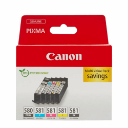 Canon Tinten-Multipack - PGI-580/CLI-581 Original Drucker-Tintenpatronen 5er-Pack (1 x Schwarz, 1 x Cyan, 1 x Magenta, 1 x Gelb & 1 x Schwarz) - Kompatibel mit Canon PIXMA Druckern
