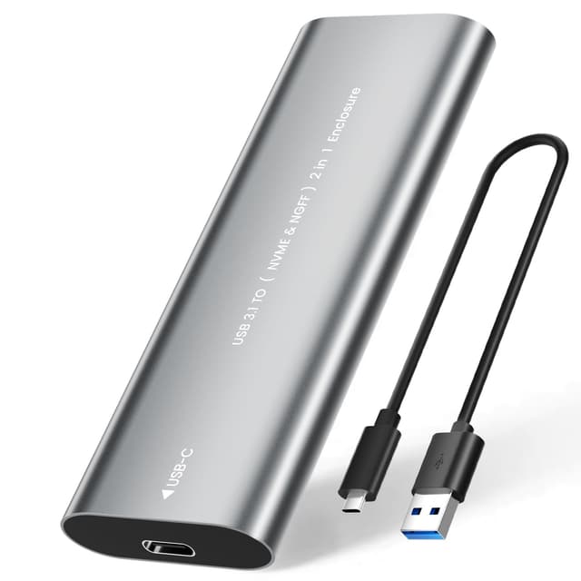 NEUTYPECHIC NVME Gehäuse, USB M.2 SSD Adapter mit USB Datenkabel, 10Gbps NVMe USB Adapter für M.2 SSD, Dual-Protokoll NVMe/NGFF, Aluminium M.2 SSD Gehäuse für 2230/2242/2260/2280, Unterstützt 2TB