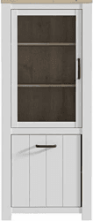 FORTE Elara Vitrine mit 1 Tür, 1 Glastür, Holzwerkstoff, Weiß Matt / Bianco Eiche, 77 x 185,3 x 42,2 cm