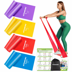 GYMERK Fitnessbänder Set 4er, 1.8M/2M Fitnessband, 4 Widerstandsstufen mit Übungsposter, Gymnastikband mit Tragetasche & Übungsanleitung, Ideal für Yoga, Pilates, Muskelaufbau, Physiotherapie