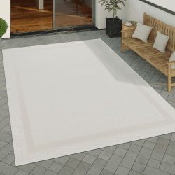Paco Home Outdoor Teppich wetterfest & pflegeleicht Flachgewebe in Sisal-Optik mit Bordüre UV-beständig Modern für Balkon, Terrasse, Garten, Wohnzimmer, Grösse:80x250 cm, Farbe:Weiß