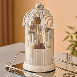 Ezebesta Make-up-Pinselhalter, um 360 Grad drehbar, Organizer mit transparentem Deckel, staubdicht, Make-up-Pinselbehälter für Schminktisch, mit niedlichem Band, Weiß