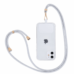 Fycyko Kompatibel mit Handykette Universal Handyband Zum Umhängen Handy Lanyard mit Karabiner Und Pad Handyhülle Schlüsselband Kette Kompatibel mit Meisten Smartphone Hülle - Weiß grau
