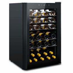 HCK 115 Liter Weinkühlschrank für 48 Flaschen, 4-22°C Weinkühlschränke Flaschenkühlschrank, Getränkekühlschrank mit Glastür, Geräuscharmer Weinschrank, Frostfreie Glastür, Vollglas-Touchpanel, Schwarz