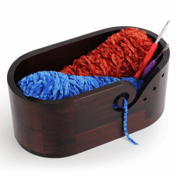 Coopay Elliptisch Garnschale mit Groß Kapazität, 28,5x15,5x15cm Supergroß Holz Strickschale für Wolle, Glatte Garnschale für Wolle Groß, Holz Wollschüssel für Häkel- und Strickprojekt, Walnussfarbe