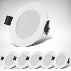 B.K.Licht – 6er Set LED Einbaustrahler 230V, LED Strahler für das Badezimmer Spritzwasserschutz IP44, Warmweißes Licht, Deckenstrahler, Spots, Deckenspots flach, 85x25mm (DxH), Weiß