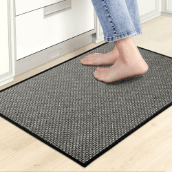KMVIZI Küchenteppich Waschbar rutschfest, Gewebte Teppich Läufer, Küchenläufer Saugfähig, Modern Bettvorleger Schlafzimmer Eingangsteppich Lang Läufer Teppich für Flur, Schwarz, 50x80cm