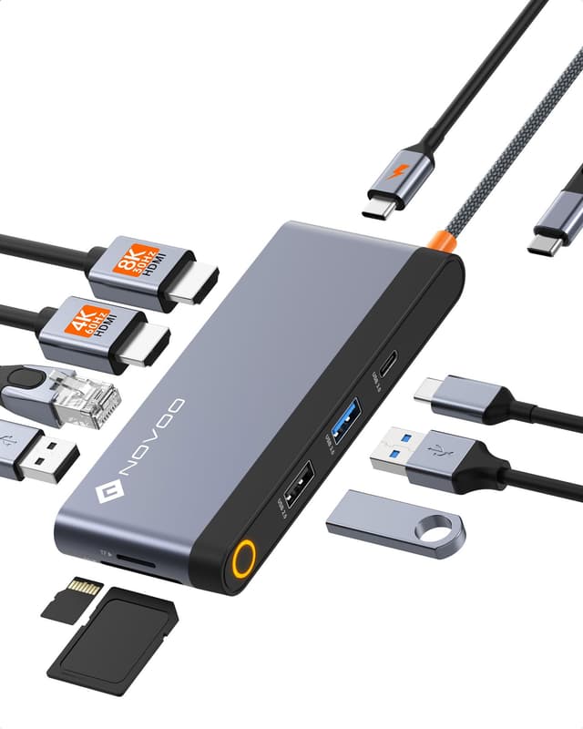NOVOO USB C Hub 10 in 1 Type C Multiport Adapter, USB C Docking Station with Dual HDMI 4K, Gigabit Ethernet, PD 100W, 3*USB-A&USB-C 3.0, SD/TF Card Reader for MacBook Pro/Air/Dell/HP