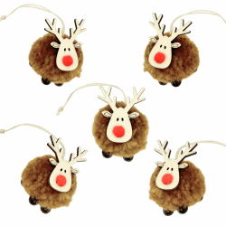 BoBoU Weihnachtsschmuck Braun Rentier 5er-Set aus Holz und Filz Weihnachtliche Baumanhänger Weihnachtsbaumschmuck Weihnachtsbaum Deko Anhänger Weihnachtsdekoration Dekoration (Rentier Braun 5er)