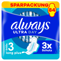 Always Ultra Binden Damen Gr. 3, Long Plus, 84 Damenbinden mit Flügeln (3 x 28 Stück), dünn und super saugfähig, geruchsneutralisierend und Auslaufschutz