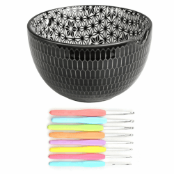 LUPATDY Wollschale Garnschale,Keramik Yarn Bowl,Handgefertigte Wollschale mit Häkeln Zubehör für Tricken, Häkeln, Aufbewahrung Von Haushaltsstrickgarn Verwendet(Schwarz)