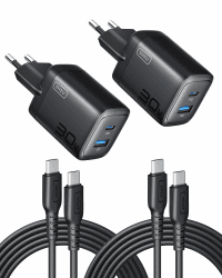 INIU 30W USB C Ladegerät 2-Pack, [USBC + USBA] Schnellladegerät mit Kabel, Gan PD 3.0 Mehrfach Netzteil, USB C Charger für iPhone 16 15 Pro Max, iPad Pro, Samsung Galaxy S25 S24 S23 Ultra, Google ECC
