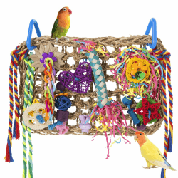 KGMCARE Vogelsuchspielzeug für die Wand, essbares Seegras, gewebte Klettermatte mit Buntem Kauspielzeug für Unzertrennliche, Finken, Sittiche, Wellensittiche, Sittiche, Nymphensittiche (Seegrasmatte)
