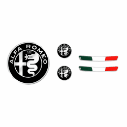 4R Quattroerre.it, Set mit 3D-Aufklebern, ideal für den Innenraum von Alfa Romeo Stelvio und Giulia, OEM-zertifiziert, 2 dreifarbige Aufkleber und 3 Logo-Aufkleber, offizielles Produkt