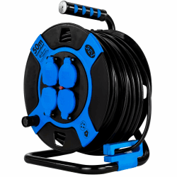 REV Kabeltrommel 50m Outdoor, IP44, 4 Schutzkontaktsteckdosen, blau
