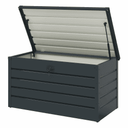 STEELSØN Auflagenbox Dorado für den Garten wasserdicht, Aufbewahrungsbox Garten 350 L mit klappbaren Deckel, Gartenbox aus Metall verzinkt Anthrazit