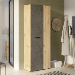 FORTE NET106 Schrank 70 180, Mehrzweckschrank, Staubsaugerschrank, Abstellraum, Drehtürenschrank, 2-türig, Holzdekor: Artisan Eiche mit Betonoptik, 68,7 cm breit x 181,1 cm hoch x 36,5 cm tief