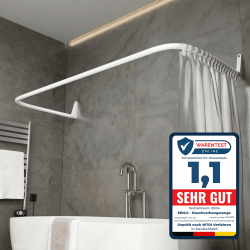 Erica Duschvorhangstange L-form & U-form - 4-in-1 Duschvorhangstange für Badewanne oder Dusche - Duschstange Ecke - Stahl mit Pulverbeschichtung - Ohne Deckenhalterung - Weiß