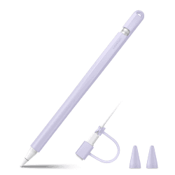 Fintie Silikon Hülle Kompatibel mit Apple Pencil (1. Generation) - Ultra leichte Stifttasche, weiche schützende Griffhalterung mit 2 Spitzenabdeckung und 1 Cable Adapter Tether, Flieder Lila