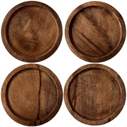 Marrakesch 4er Set Tablett aus echtem Akazienholz Rund 15 cm für Indoor Outdoor | einsetzbar als Pflanzentopf-Untersetzer Kerzenteller Schlüsselablage Serviertablett oder Schmucktablett