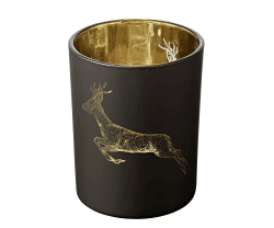 EDZARD Windlicht Sammy (Höhe 13 cm) Motiv Hirsch laufend, außen matt schwarz/innen Gold, Teelichthalter, Teelichtglas