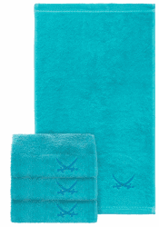 Sansibar Gästehandtuch 4er Set 30x50 cm 100% Baumwolle mit gesticktem Säbel Logo Set Handtuch Seiftuch Türkis