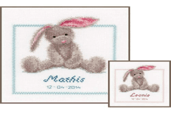 VERVACO Gezählter Kreuzstich Stickpackungen Stickset Baby Geburt Kuscheliges Kaninchen Wanddekoration Handarbeit Set für Erwachsene Kreatives Handwerk ca. 19 x 21 cm Geburt Geschenk Hausdeko