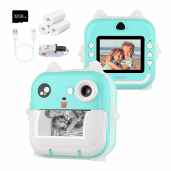 Kinderkamera Sofortbildkamera, Kamera für Kinder digitalkamera Kinder instant Camera 1080P 2,4 Zoll Bildschirm, Kamera Kinder sofortdruck mit Druckpapier & 32G TF Karte, Präsent für Kinder (Blau)